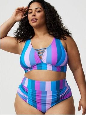 torrid Blue Teal Purple Striped Bikini Set